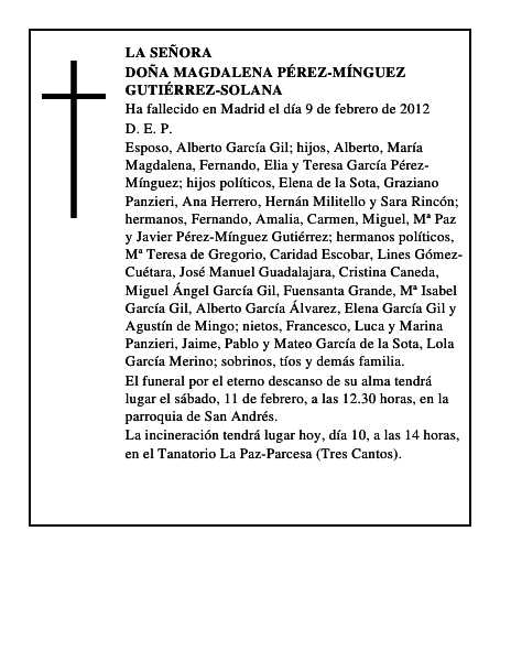 Doña Magdalena Pérez-Mínguez Gutiérrez-Solana