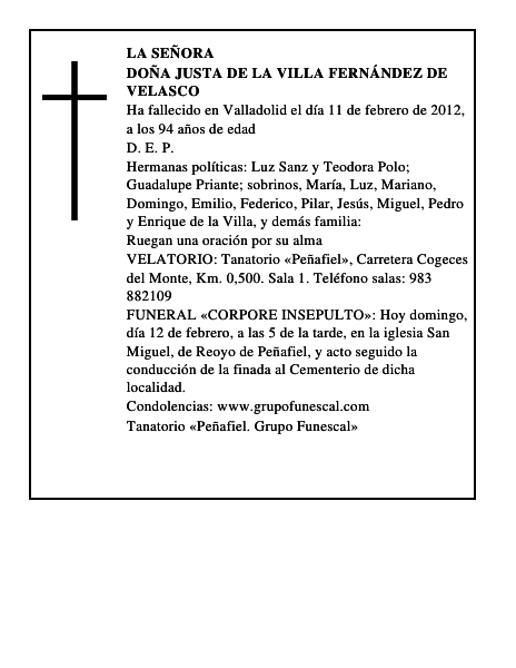 Doña Justa de la Villa Fernández de Velasco