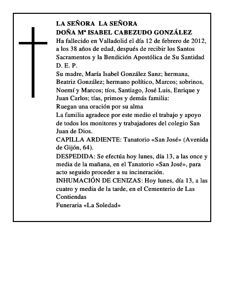 Doña Mª Isabel Cabezudo González