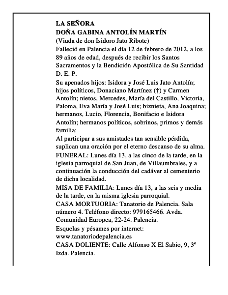 Doña Gabina Antolín Martín