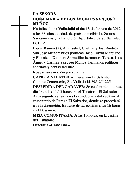 Doña María de los Ángeles San José Muñoz