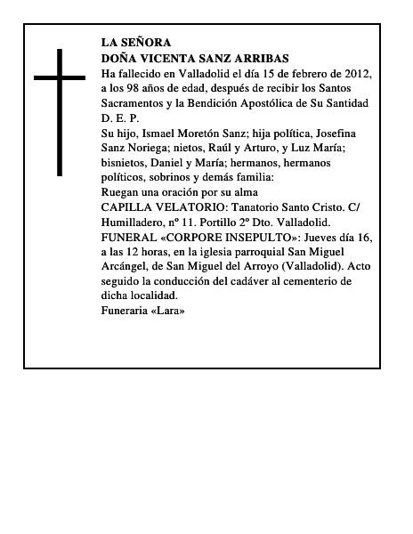 Doña Vicenta Sanz Arribas