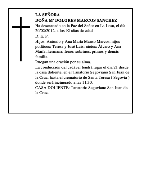 Doña Mª Dolores Marcos Sanchez