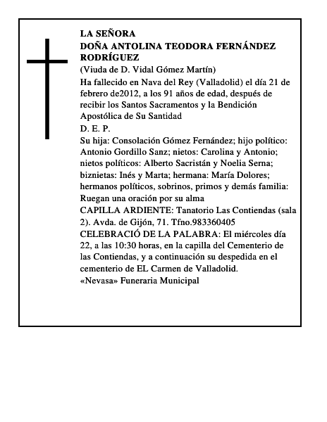 Doña Antolina Teodora Fernández Rodríguez