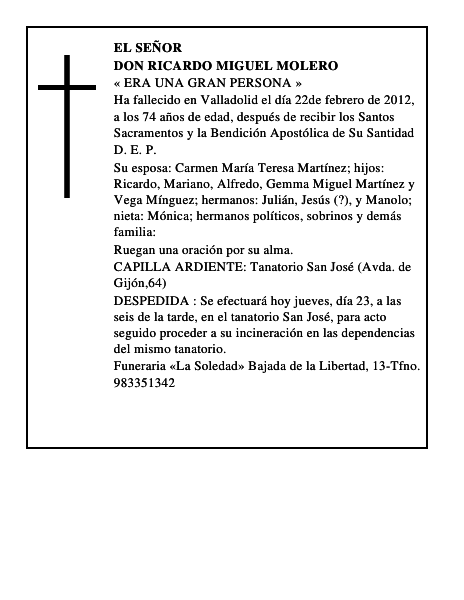 Don Ricardo Miguel Molero