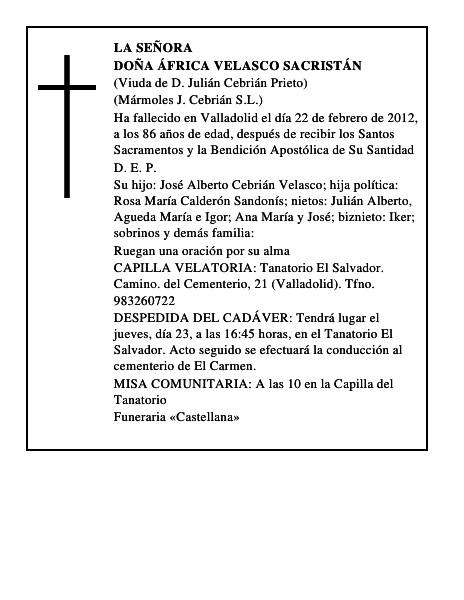 Doña África Velasco Sacristán