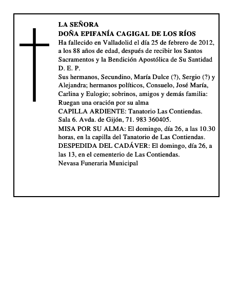 Doña Epifanía Cagigal de los Ríos