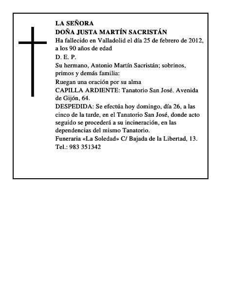 Doña Justa Martín Sacristán