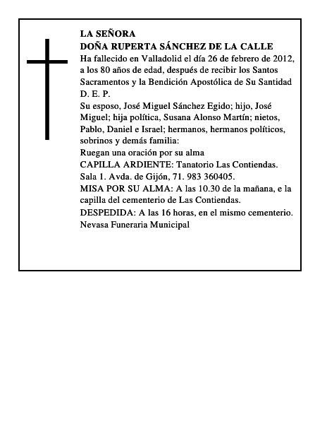 Doña Ruperta Sánchez de la Calle