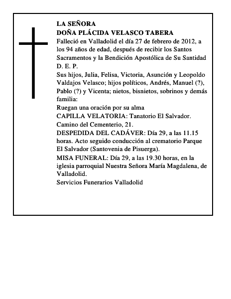 Doña Plácida Velasco Tabera