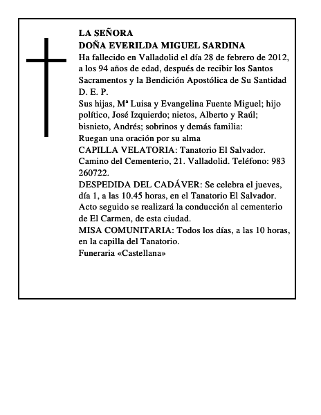 Doña Everilda Miguel Sardina