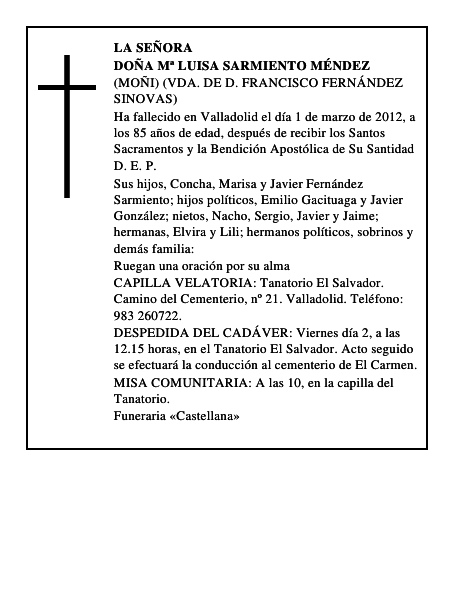 Doña Mª Luisa Sarmiento Méndez