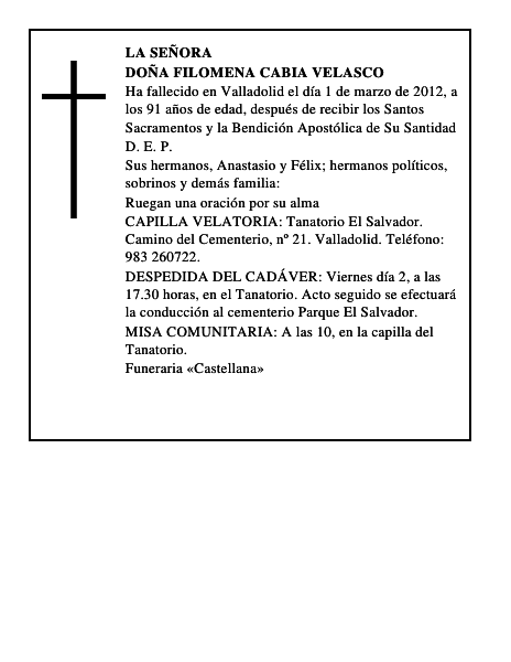 Doña Filomena Cabia Velasco