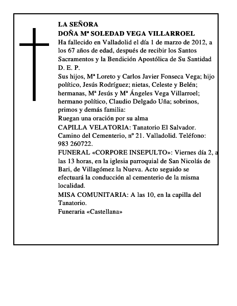 Doña Mª Soledad Vega Villarroel