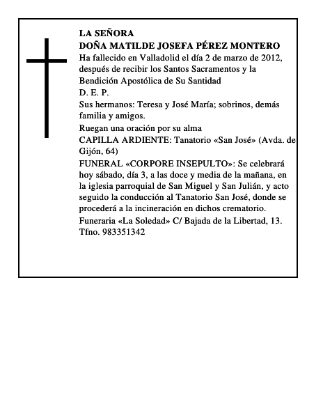 Doña Matilde Josefa Pérez Montero