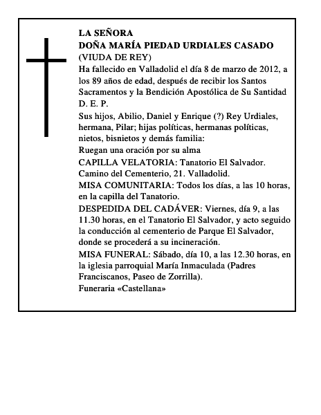 Doña María Piedad Urdiales Casado
