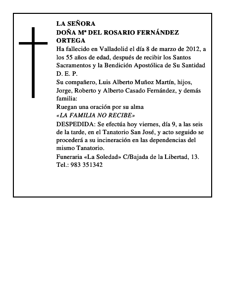 Doña Mª del Rosario Fernández Ortega