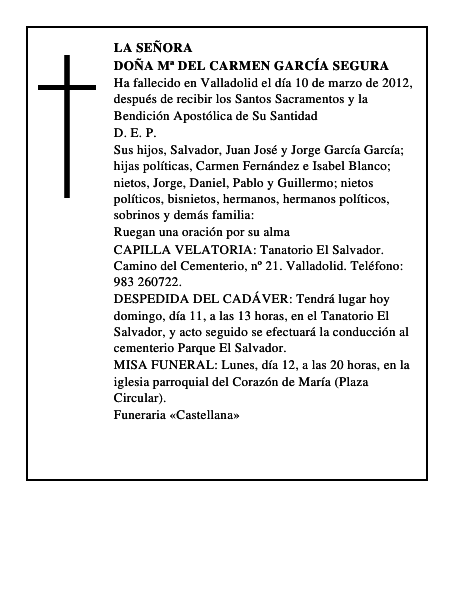 Doña Mª del Carmen García Segura