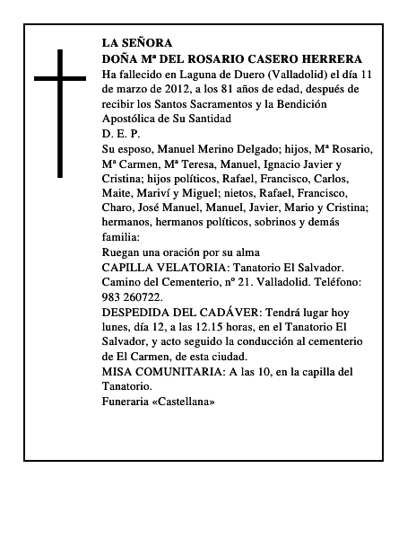 Doña Mª del Rosario Casero Herrera