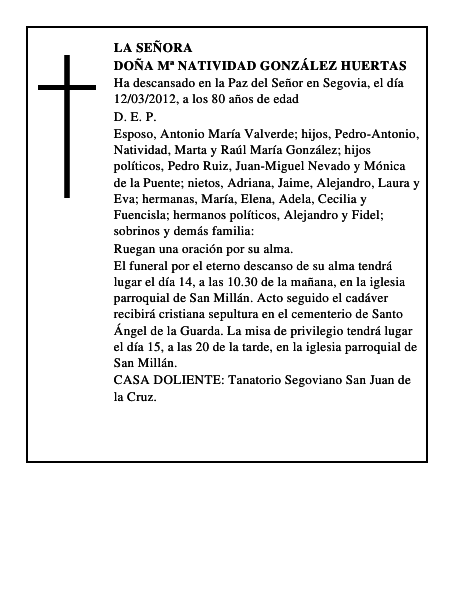 Doña Mª Natividad González Huertas