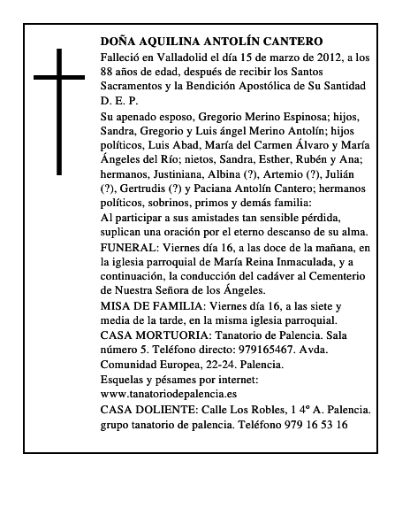 Doña Aquilina Antolín Cantero