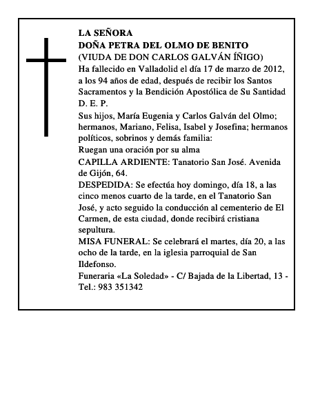 Doña Petra del Olmo de Benito