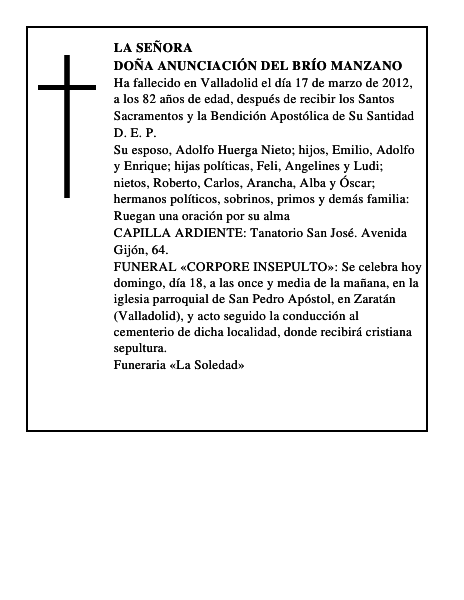 Doña Anunciación del Brío Manzano