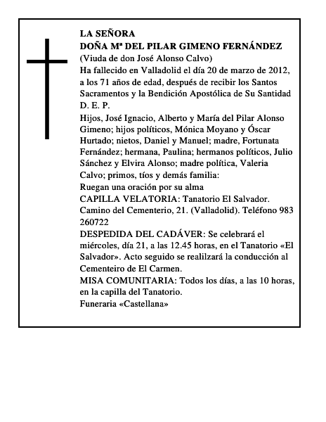 Doña Mª del Pilar Gimeno Fernández