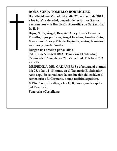 Doña Sofía Tomillo Rodríguez