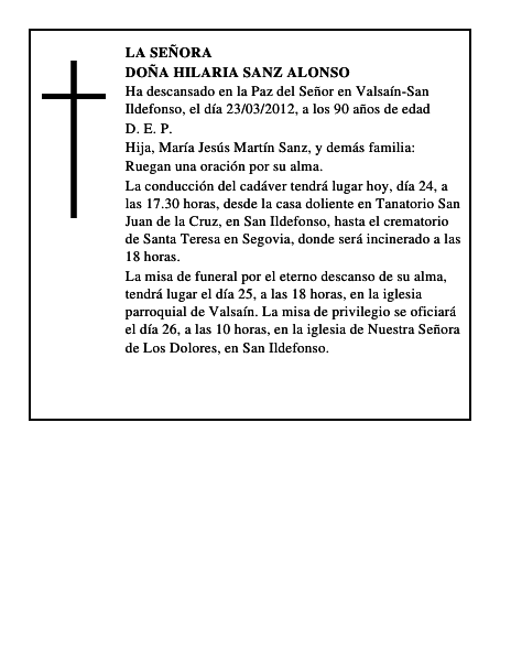 Doña Hilaria Sanz Alonso