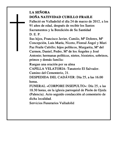 Doña Natividad Cubillo Fraile