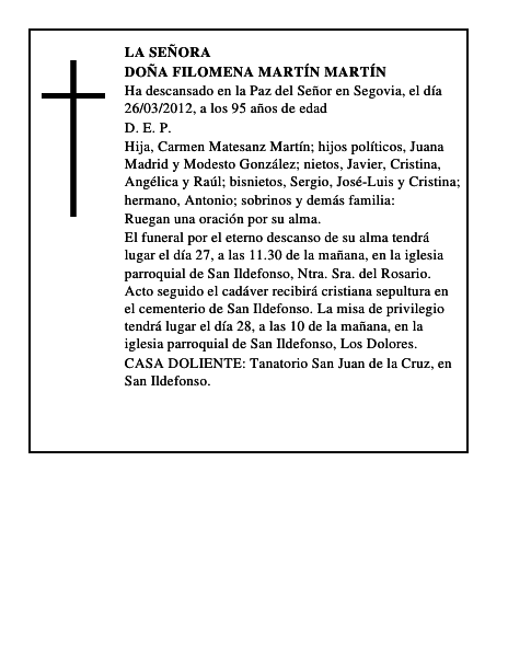 Doña Filomena Martín Martín