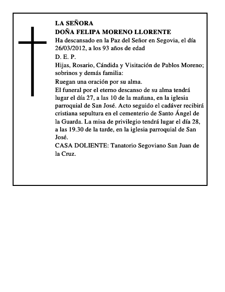 Doña Felipa Moreno Llorente