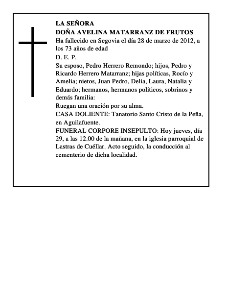 Doña Avelina Matarranz de Frutos