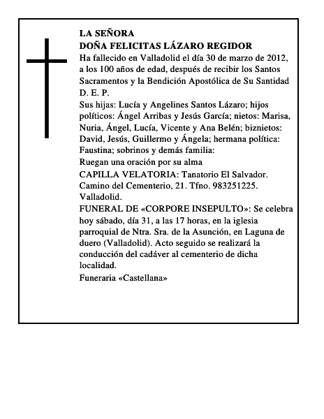 Doña Felicitas Lázaro Regidor