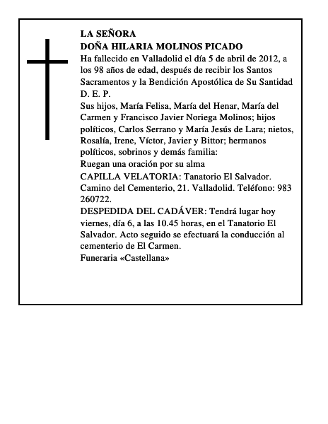 Doña Hilaria Molinos Picado