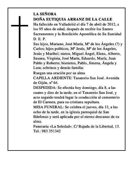 Doña Eutiquia Arranz de la Calle