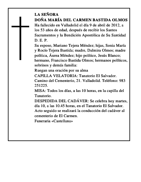 Doña María del Carmen Bastida Olmos