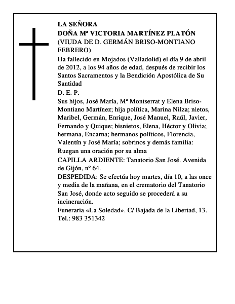 Doña Mª Victoria Martínez Platón
