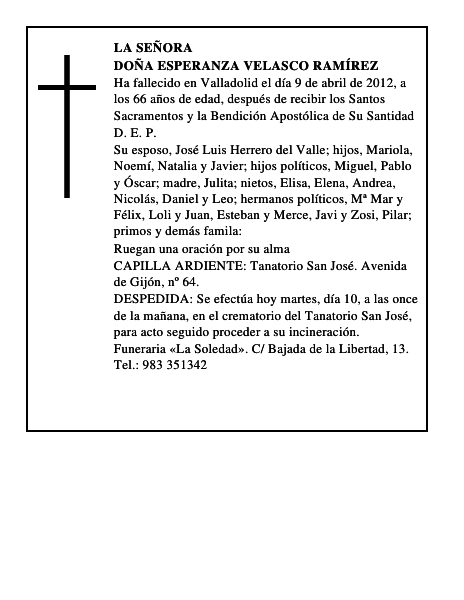Doña Esperanza Velasco Ramírez