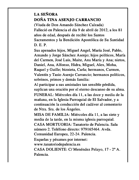 Doña Tina Asenjo Carrancio