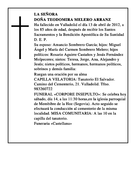 Doña Teodomira Melero Arranz