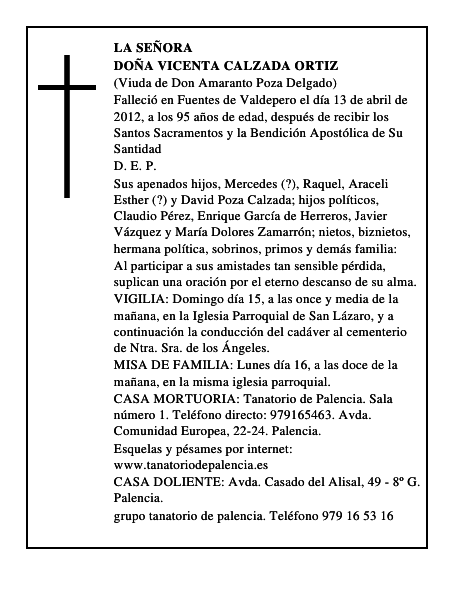 Doña Vicenta Calzada Ortiz