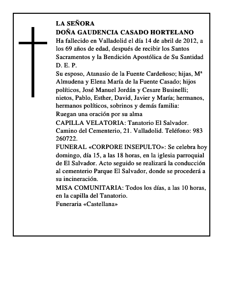 Doña Gaudencia Casado Hortelano