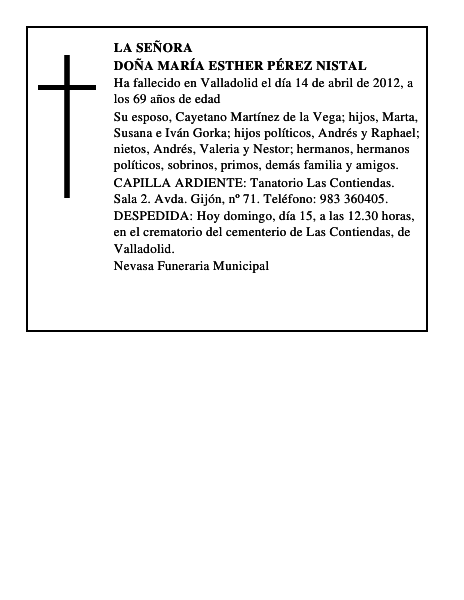 Doña María Esther Pérez Nistal