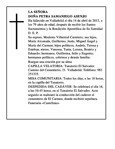 Doña Petra Samaniego Asenjo