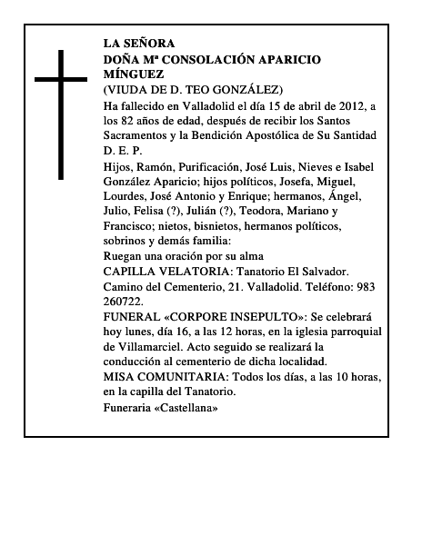 Doña Mª Consolación Aparicio Mínguez