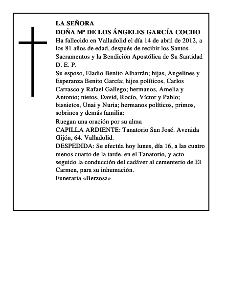Doña Mª de los Ángeles García Cocho