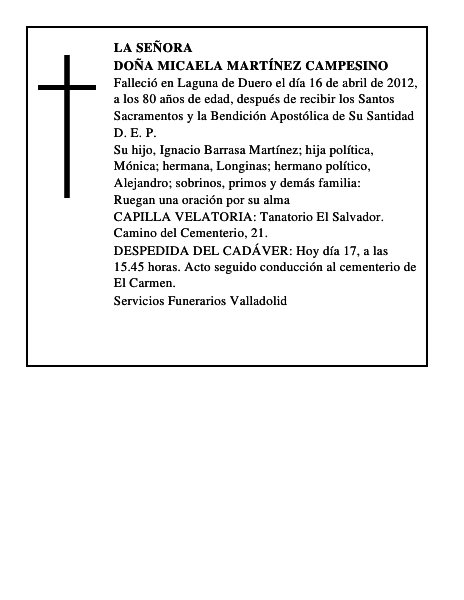 Doña Micaela Martínez Campesino