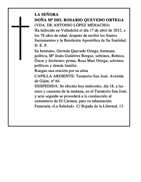 Doña Mª del Rosario Quevedo Ortega
